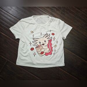 Shein Girls Axolotl Cute White Crop Tee Shirt 9Y